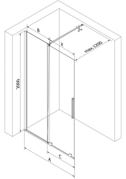 Mexen Velar eltolható Walk-in zuhanyfal 120 x 200 cm, átlátszó 8 mm, fehér - 871-120-000-03-20