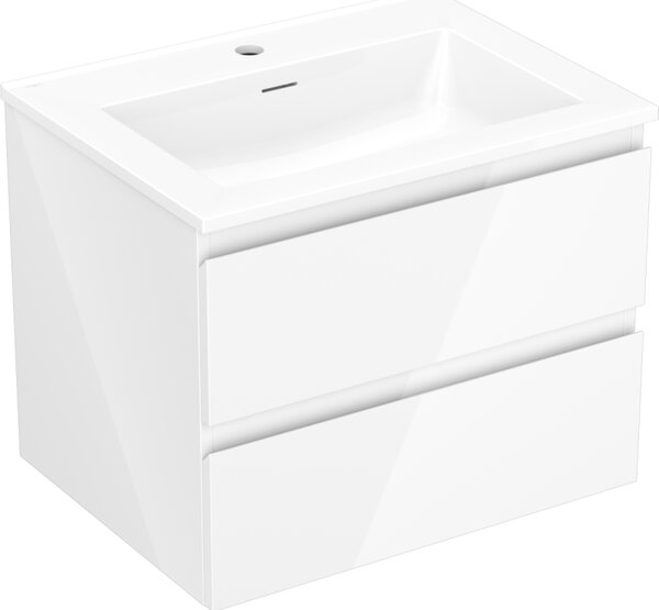 Mexen Orio, fürdőszobaszekrény 60 cm Otis mosdóval, 2 fiókkal, fényes fehér, 91A10-06047-2-BFF00-W18M00