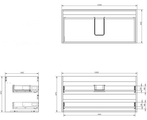Mexen Orio, fürdőszobaszekrény 100 cm Vela mosdóval, 2 fiókkal, matt fehér, 91A10-10047-2-BFF01-W23M01