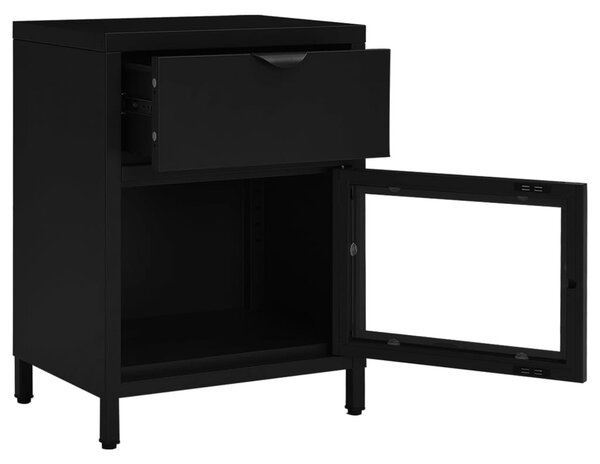 2 db fekete acél és üveg éjjeliszekrény 40 x 30 x 54,5 cm