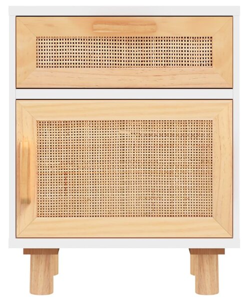 2 db fehér természetes rattan éjjeliszekrény