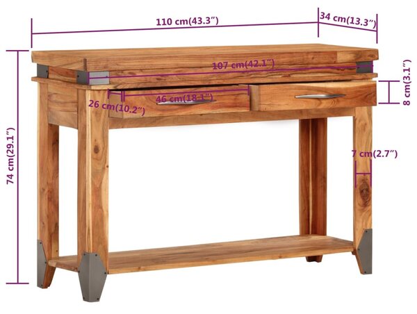 Tömör akácfa tálalóasztal 110 x 34 x 74 cm