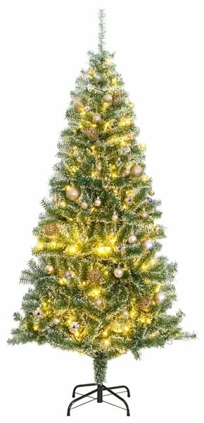 Műkarácsonyfa 300 LED-del, gömbszettel és hópehellyel 180 cm