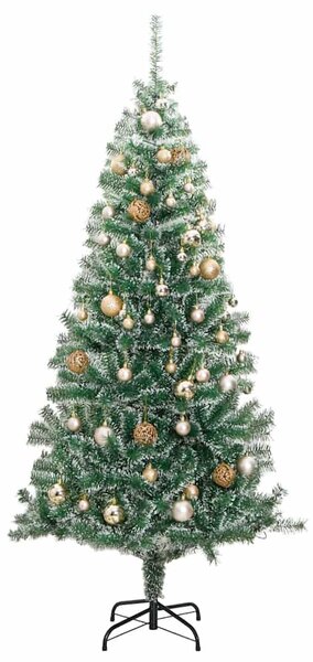 Műkarácsonyfa 300 LED-del, gömbszettel és hópehellyel 180 cm