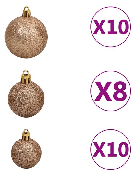 Csuklópántos műkarácsonyfa 300 LED-del és gömbökkel 210 cm