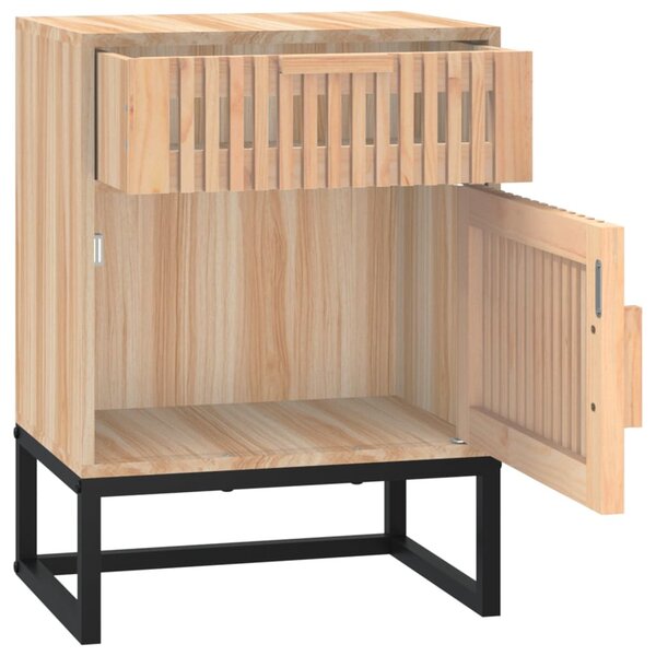2 db szerelt fa és vas éjjeliszekrény 40x30x55,5 cm