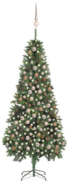 Megvilágított műkarácsonyfa gömb szettel és tobozzal 210 cm