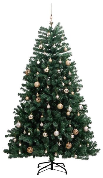 Csuklópántos műkarácsonyfa 300 LED-del és gömbökkel 210 cm
