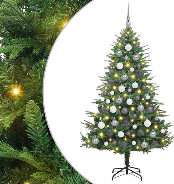 Műfenyő világítással és gömbkészlettel Zöld 180 cm PVC és PE