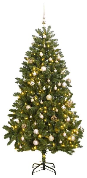 Csuklópántos műkarácsonyfa 300 LED-del és gömbökkel 270 cm