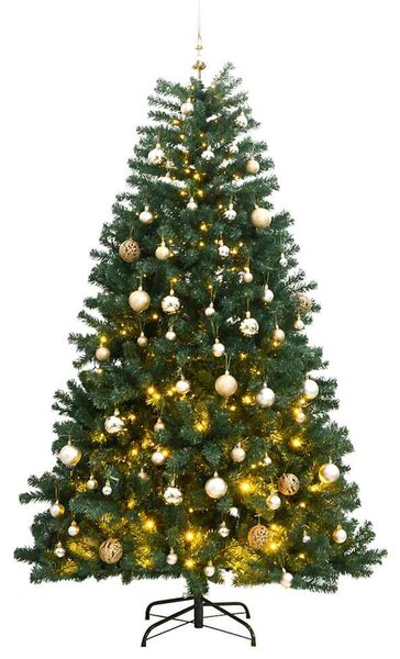 Csuklópántos műkarácsonyfa 300 LED-del és gömbökkel 210 cm