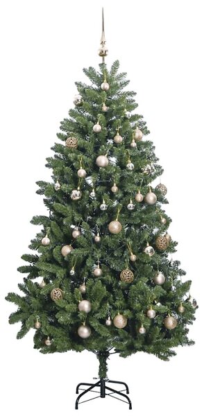 Csuklópántos műkarácsonyfa 300 LED-del és gömbökkel 270 cm