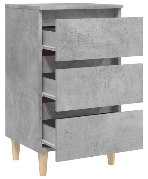Betonszürke éjjeliszekrény tömör fa lábakkal 40 x 35 x 69 cm