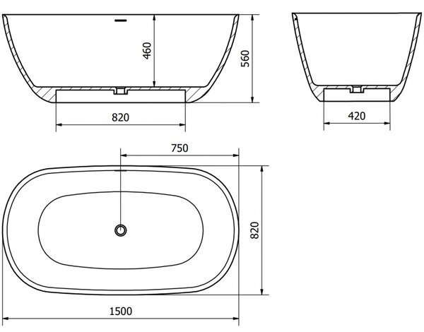Mexen Como szabadon álló konglomerátum kád 150 x 82 cm, matt beton - 57311508261