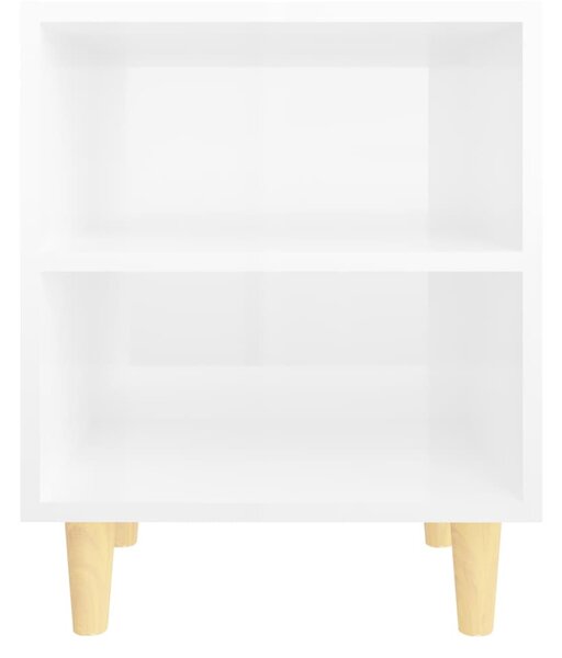 2 db magasfényű fehér éjjeliszekrény fa lábakkal 40x30x50 cm