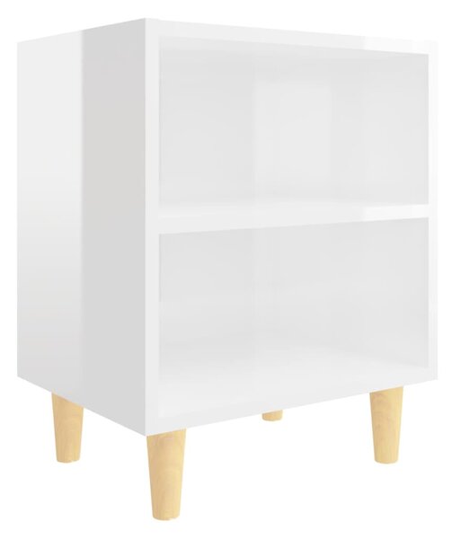 2 db magasfényű fehér éjjeliszekrény fa lábakkal 40x30x50 cm