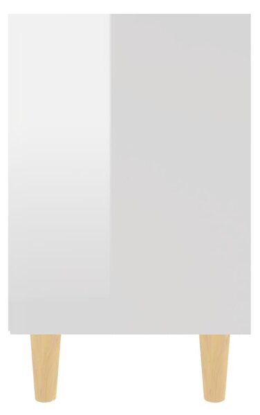 2 db magasfényű fehér éjjeliszekrény fa lábakkal 40x30x50 cm