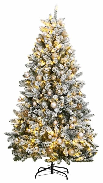 Csuklópántos műkarácsonyfa 300 LED-del és gömbökkel 210 cm