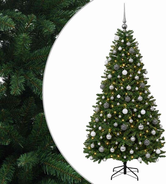 Műkarácsonyfa középzöld gömbökkel 180 cm 300 LED Meleg fehér