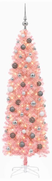 Karcsú műkarácsonyfa gömbökkel 180 cm 300 LED Meleg fehér