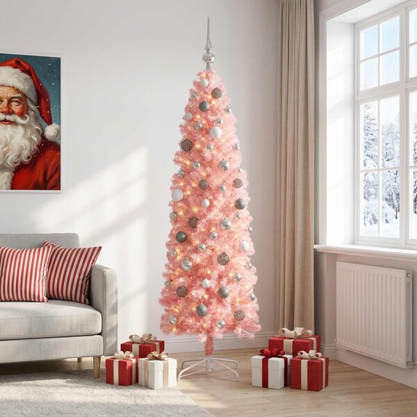 Karcsú műkarácsonyfa gömbökkel 180 cm 300 LED Meleg fehér