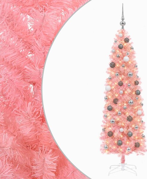 Karcsú műkarácsonyfa gömbökkel 180 cm 300 LED Meleg fehér