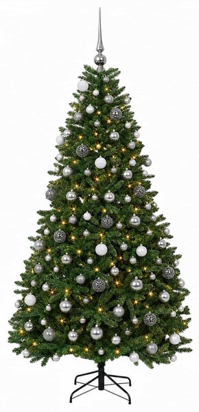 Műkarácsonyfa középzöld gömbökkel 180 cm 300 LED Meleg fehér