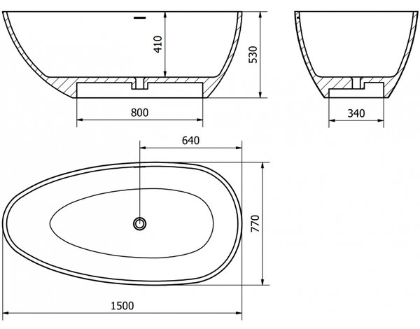 Mexen Imola szabadon álló konglomerátum kád 150 x 77 cm, beton matt - 57281507661