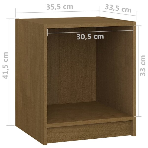 2 db mézbarna tömör fenyőfa éjjeliszekrény 35,5x33,5x41,5 cm