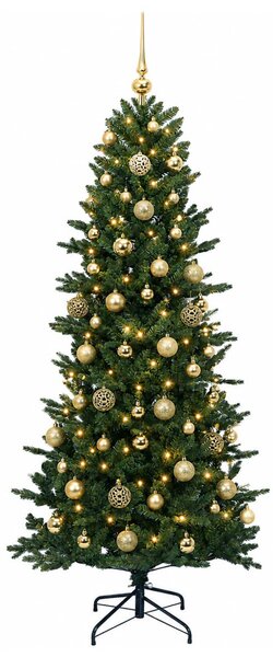 Műkarácsonyfa gömbbel 180 cm 300 LED Meleg fehér PVC és PE Zöld