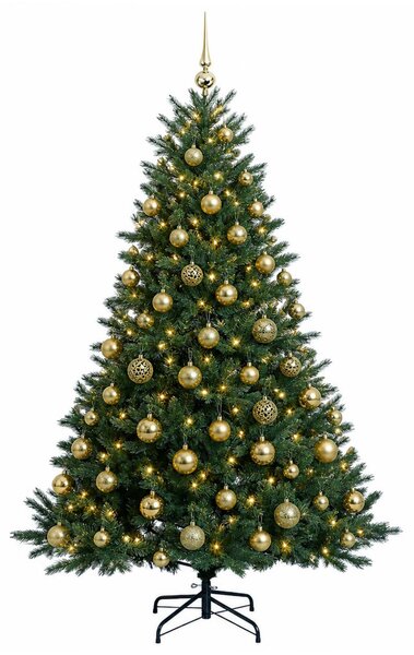 Műkarácsonyfa gömbbel 180 cm 300 LED Meleg fehér PVC és fém