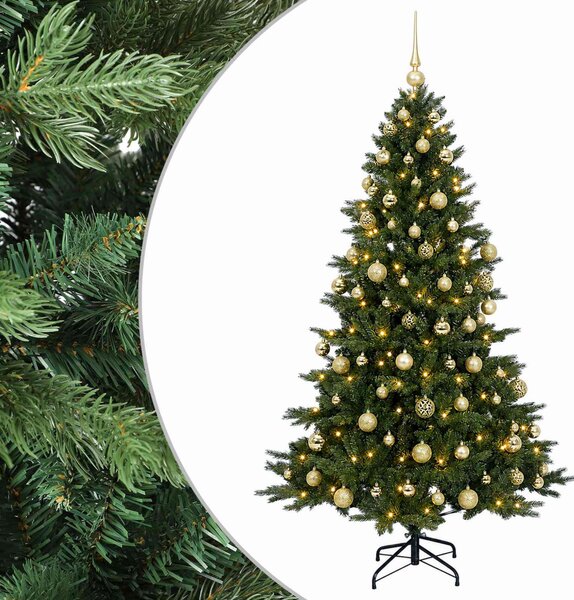 Műkarácsonyfa gömbbel 180 cm 300 LED Meleg fehér PVC és fém