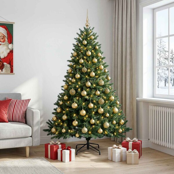 Műkarácsonyfa gömbbel 180 cm 300 LED Meleg fehér PVC és fém