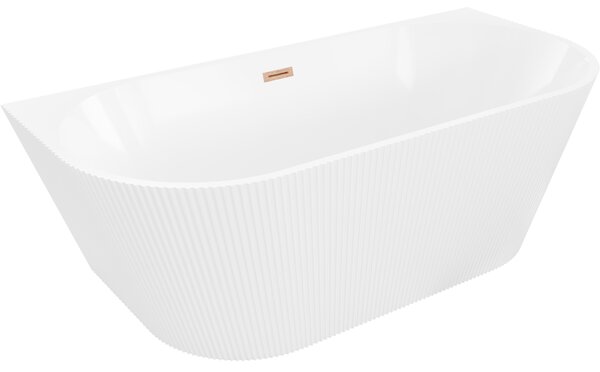 Mexen Oris szabadon álló fal melletti bordázott kád 150 x 75 cm, fehér, ecsetelt réz túlfolyó - 52871507500-65