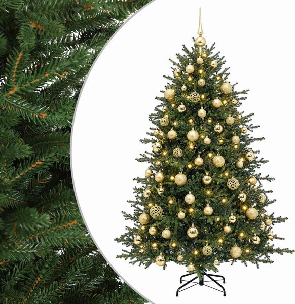 Műkarácsonyfa gömbbel 180 cm 300 LED Meleg fehér PVC és fém