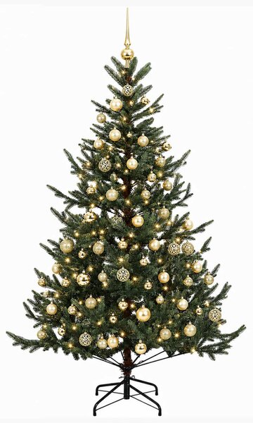 Műkarácsonyfa gömbbel 180 cm 300 LED Meleg fehér PVC és fém