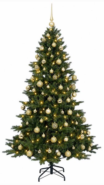 Műkarácsonyfa gömbbel 180 cm 300 LED Meleg fehér PVC és fém