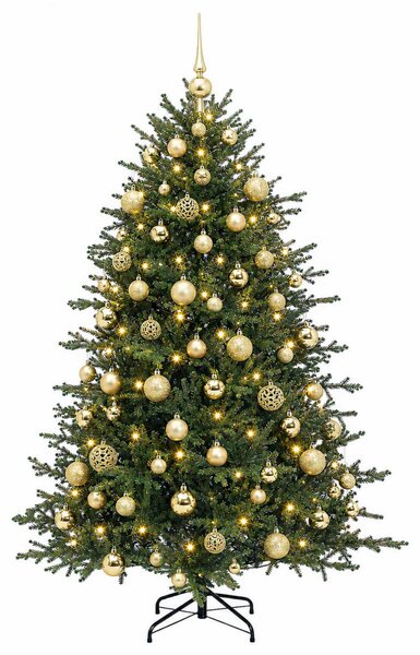 Műkarácsonyfa gömbbel 180 cm 300 LED Meleg fehér PVC és fém