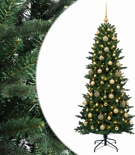 Műkarácsonyfa gömbbel 180 cm 300 LED Meleg fehér PVC és PE Zöld