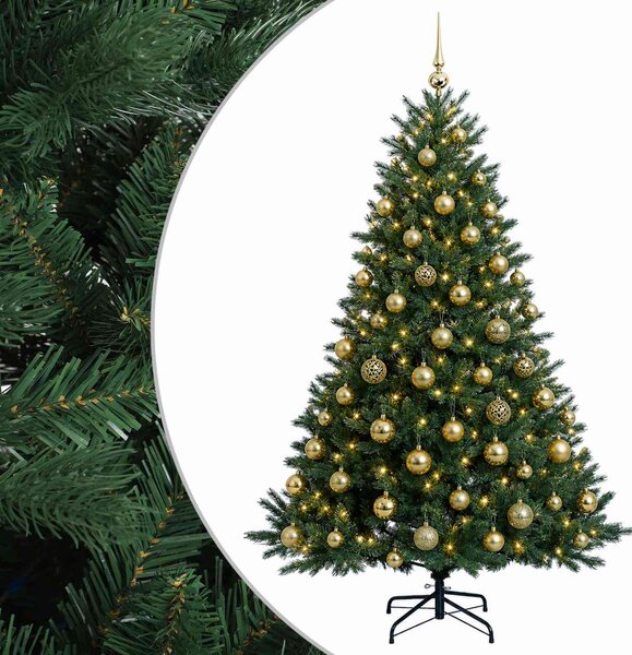 Műkarácsonyfa gömbbel 180 cm 300 LED Meleg fehér PVC és fém