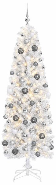 Karcsú műkarácsonyfa gömbökkel 180 cm 300 LED Meleg fehér