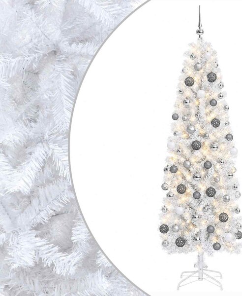 Karcsú műkarácsonyfa gömbökkel 180 cm 300 LED Meleg fehér