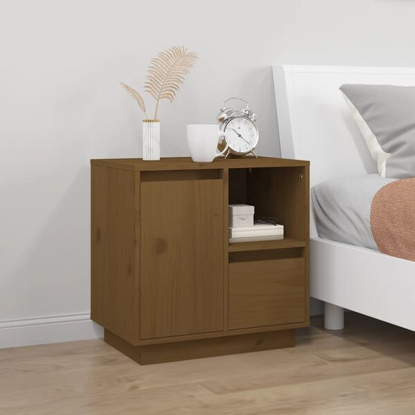 2 db mézbarna tömör fenyőfa éjjeliszekrény 50 x 34 x 50 cm