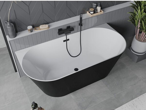 Mexen Oval Slim szabadon álló hátfallal rendelkező kád 170 x 80 cm, fehér/fekete, fekete túlfolyóval - 52661708075-70