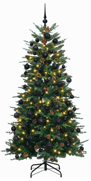 Műkarácsonyfa gömbbel 180 cm 300 LED Meleg fehér PE és PVC Zöld