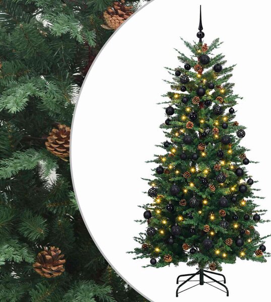 Műkarácsonyfa gömbbel 180 cm 300 LED Meleg fehér PE és PVC Zöld