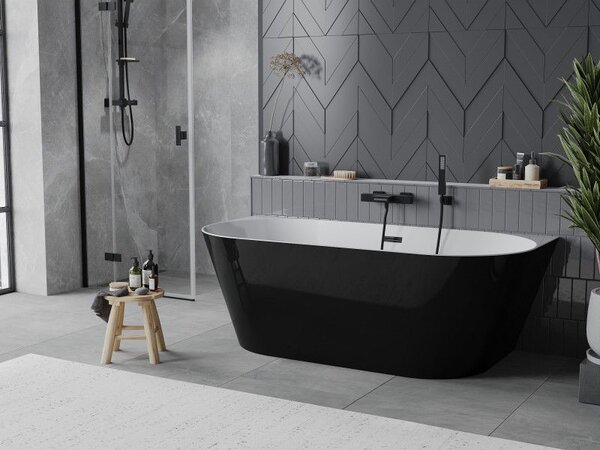 Mexen Oval Slim szabadon álló hátfallal rendelkező kád 170 x 80 cm, fehér/fekete, fekete túlfolyóval - 52661708075-70