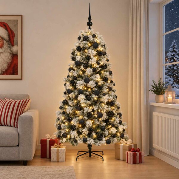 Mű zsanéros karácsonyfa gömbökkel 180 cm 300 LED Meleg fehér