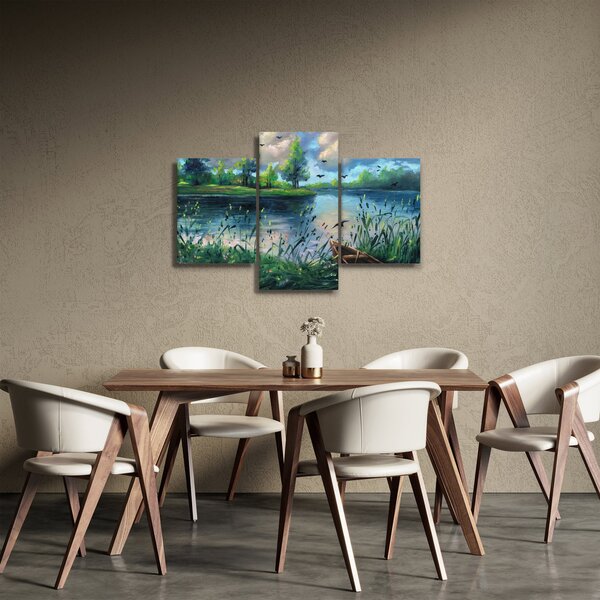 Kép - olajfestmény, Nyári este a tónál (90x60 cm)
