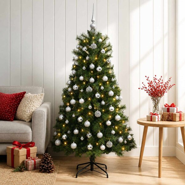 Mű zsanéros karácsonyfa gömbökkel 150 cm 150 LED Meleg fehér